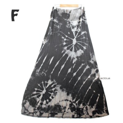 High Stretch SPANDEX Cotton Tie Dye Flared Skirt F Black Boho Peasant  Hippie