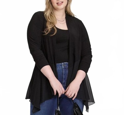Laura Plus Sheer Open-Front High-Low Cover-Up Cardigan Black, Canada, 1X, NWT