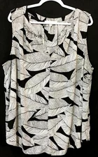 Loft 26 top white black abstract print v neck sheer sleeveless