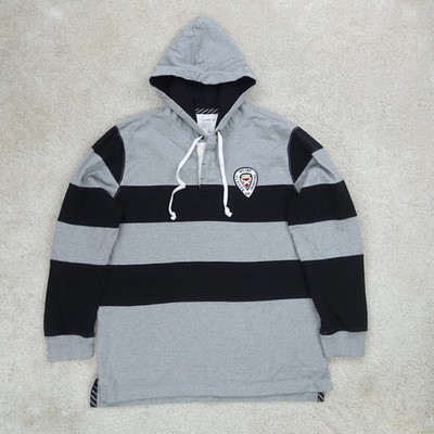 Old Navy Hoodie Herren Extra Large grau schwarz Rugby Streifen Societa Milano Y2K 00s