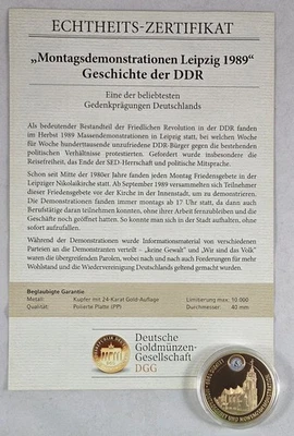 Medaillie Montagsgebet und Montagsdemonstration in Leipzig 1989 DDR, DGG - Bild 1 von 4