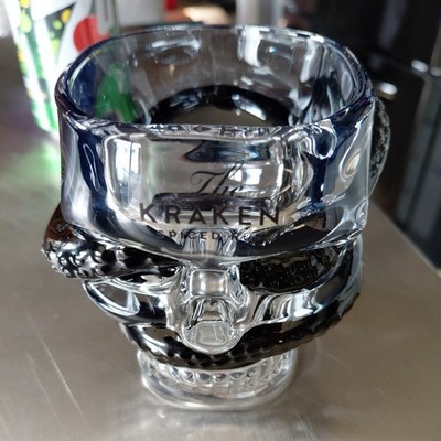 The Kraken Black Spiced Rum Skull Rocks Glasses Barware Collectible Set of 2