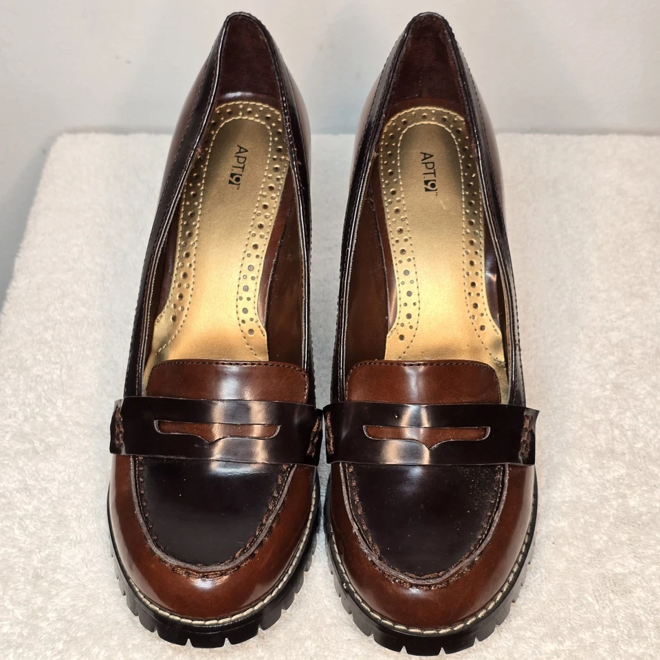 Apt 9 Womans Size 8m Brown Loafer Pumps Slip On Block Heel Round Toe Shoes - Image 3 of 4