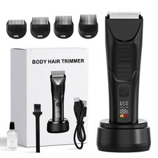 Waterproof Body Hair Trimmer for Men - IPX7 Wet Dry Grooming with LED Light