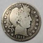 1912 S 50C Barber Silver Half Dollar - Good Condition - Barb-12BF
