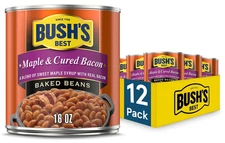 (12 Pack) Bush's Best Maple Cured Bacon Baked Beans, Gluten Free, 16 Oz