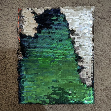 Reversible Flip Sequin Cover Blank Journal Notebook, Green  Silver
