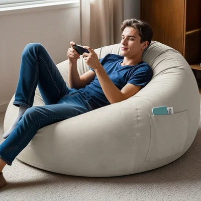 SIMPLE DELUXE Bean Bag Chair with Supportive Memory Foam Filled for Living Room Bedroom Gray