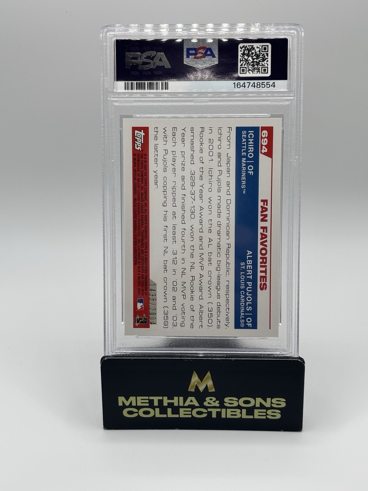 2004 Topps Ichiro Suzuki Albert Pujols 694 Fan Favorites Gold /2004 PSA 9 view 3