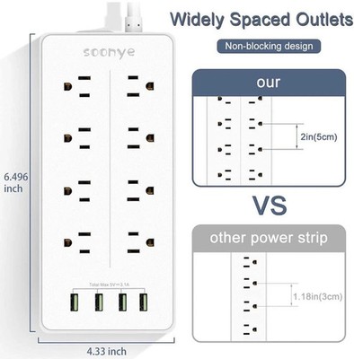    Soonye Smart USB Surge Protector Power Strip  