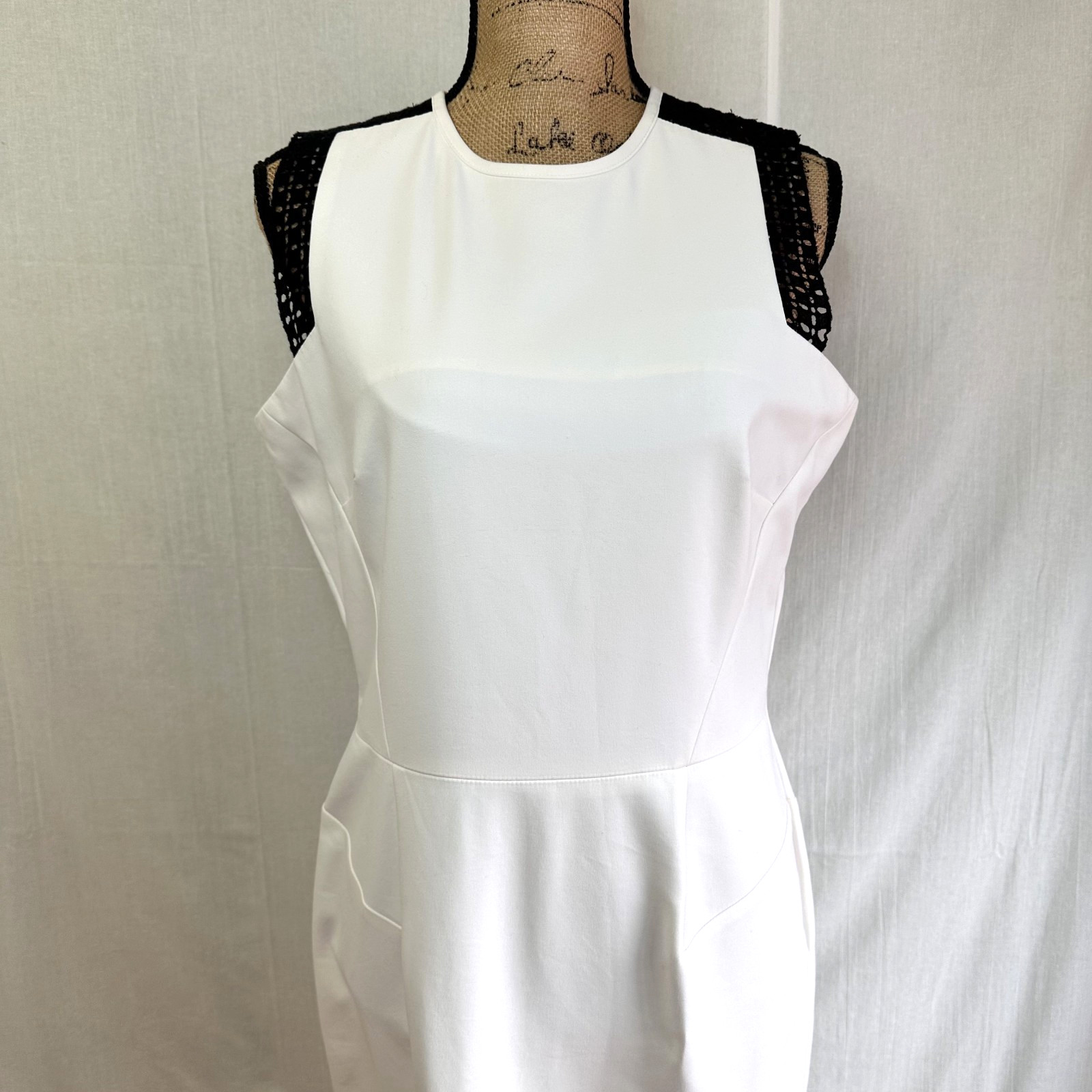 CARLISLE Women's White Black Lace Sheath Long Zipper Sleeveless Dress Sz 8