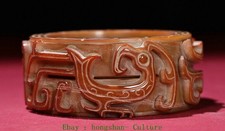 3.4"Old Natural Hetian Jade Phonix Bird Aniaml Pattern Bracelet Wristlet Bangle