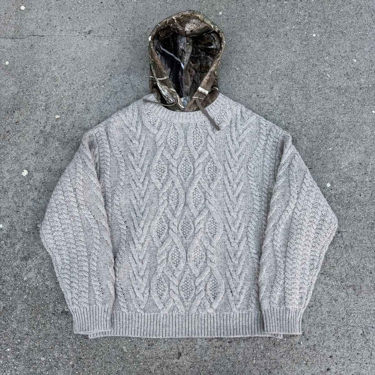 NWT Supreme Wool Cable Knit Oatmeal Camo Real Tree Hooded Sweater 