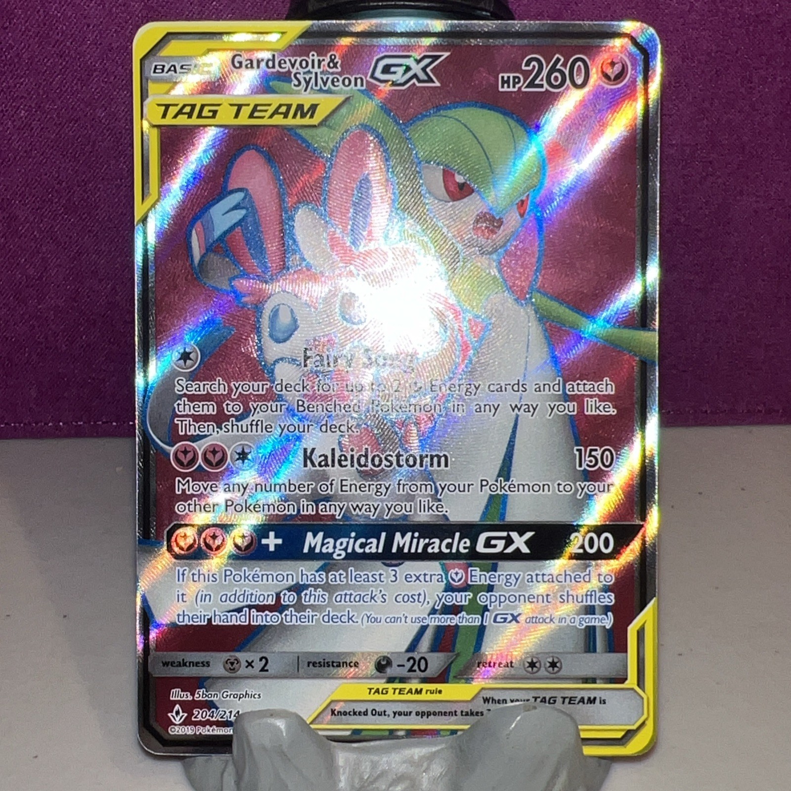 Pokémon TCG Gardevoir & Sylveon GX Full Art Holo Card 204/214 Unbroken Bonds NM