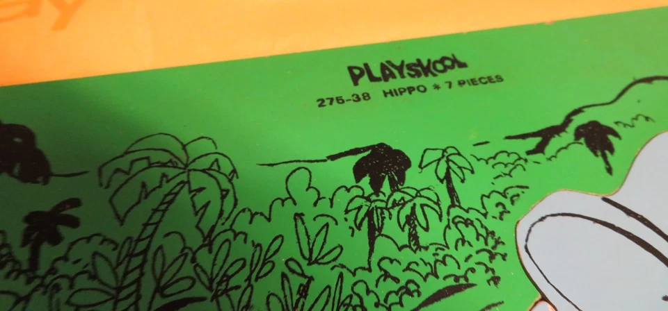 Rompecabezas de hipopótamos PLAYSKOOL de madera vintage #275-38 7 piezas bandeja de madera verde y azul 2 Foto 4 de 4