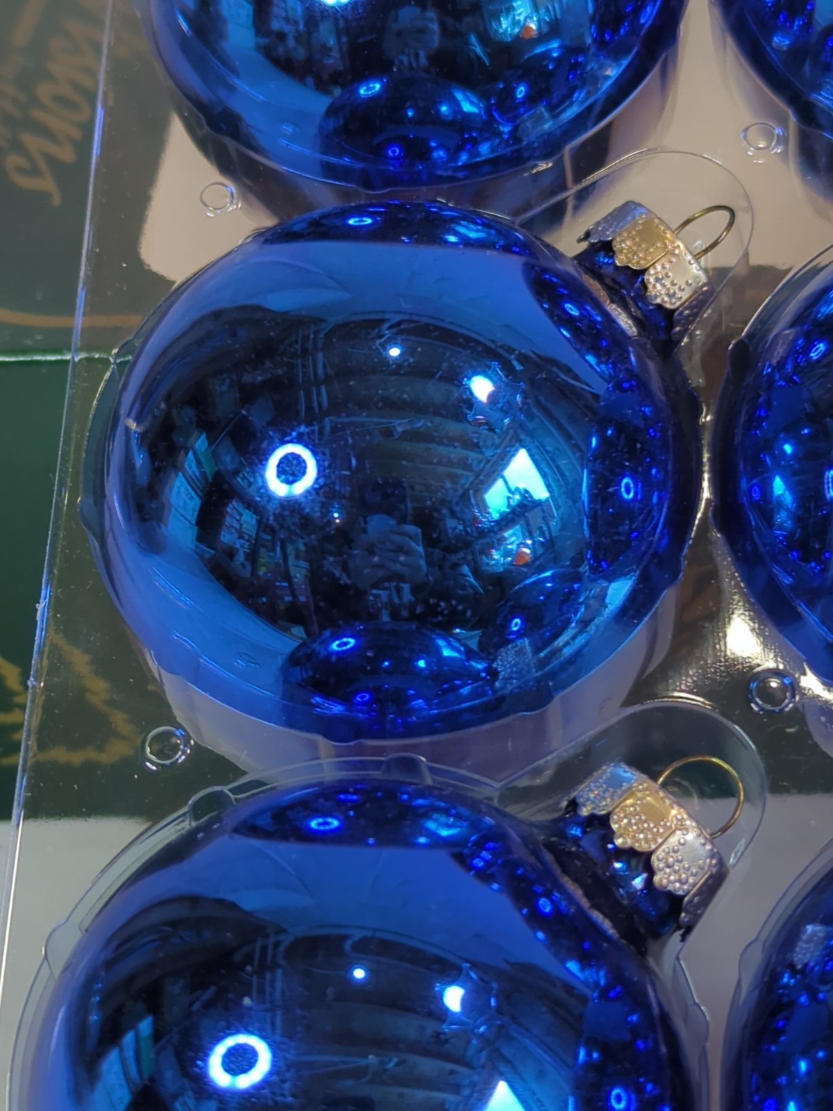 Lot Of 6 Visions By Holly BLUE Shiny Glass Christmas Ornaments 2 5/8" 64A