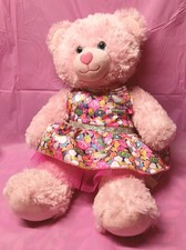 Build A Bear Teddy Pink Plush Stuffed Animal Toy Heart Nose Blue Eyes 16" BABW