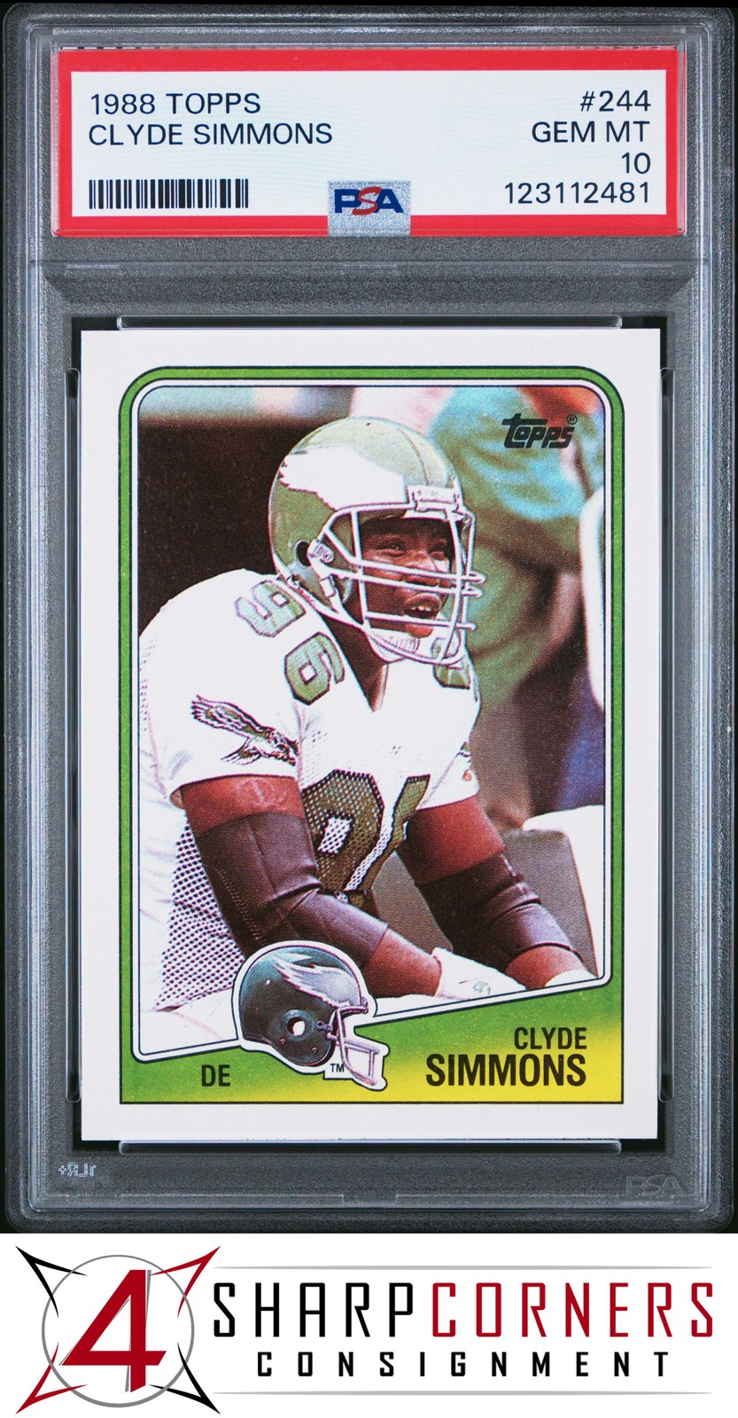 1988 TOPPS #244 CLYDE SIMMONS RC EAGLES PSA 10