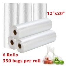 6 Rolls 12" x 20" Plastic Clear Produce Bags Kitchen Vegetable Food Storage Bag