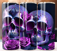 Purple Skulls and Roses 20oz Skinny Tumbler Cup Mug Lid Straw Hot Cold Drinks