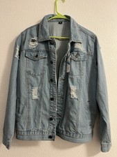 Men's Distressed Denim Jacket Size M Light Blue Ripped Streetwear NWT