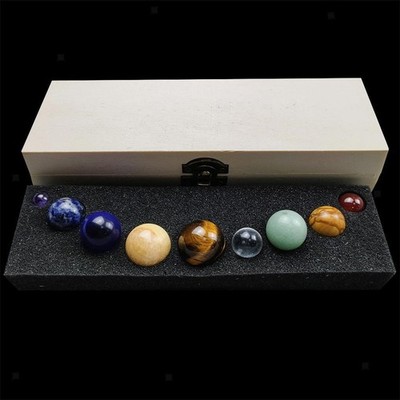 Modell Die neun Planeten Edelsteine Kugel Kristalle Steine Set mit Aufbewahrungskoffer