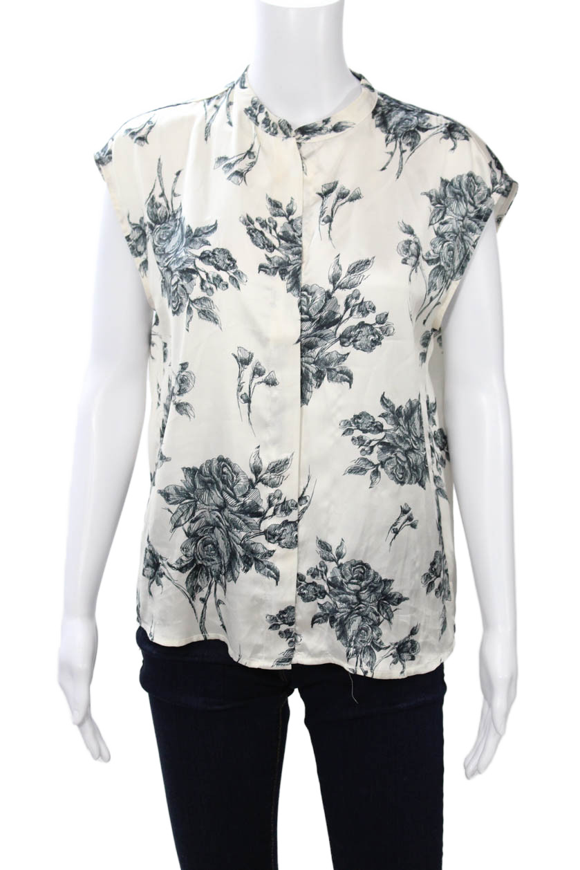 Elie Tahari Women High Neck Floral Silk Sleeveless Blouse White Size SFree Shipping in US $100+ Orders | $6.95 Orders Below