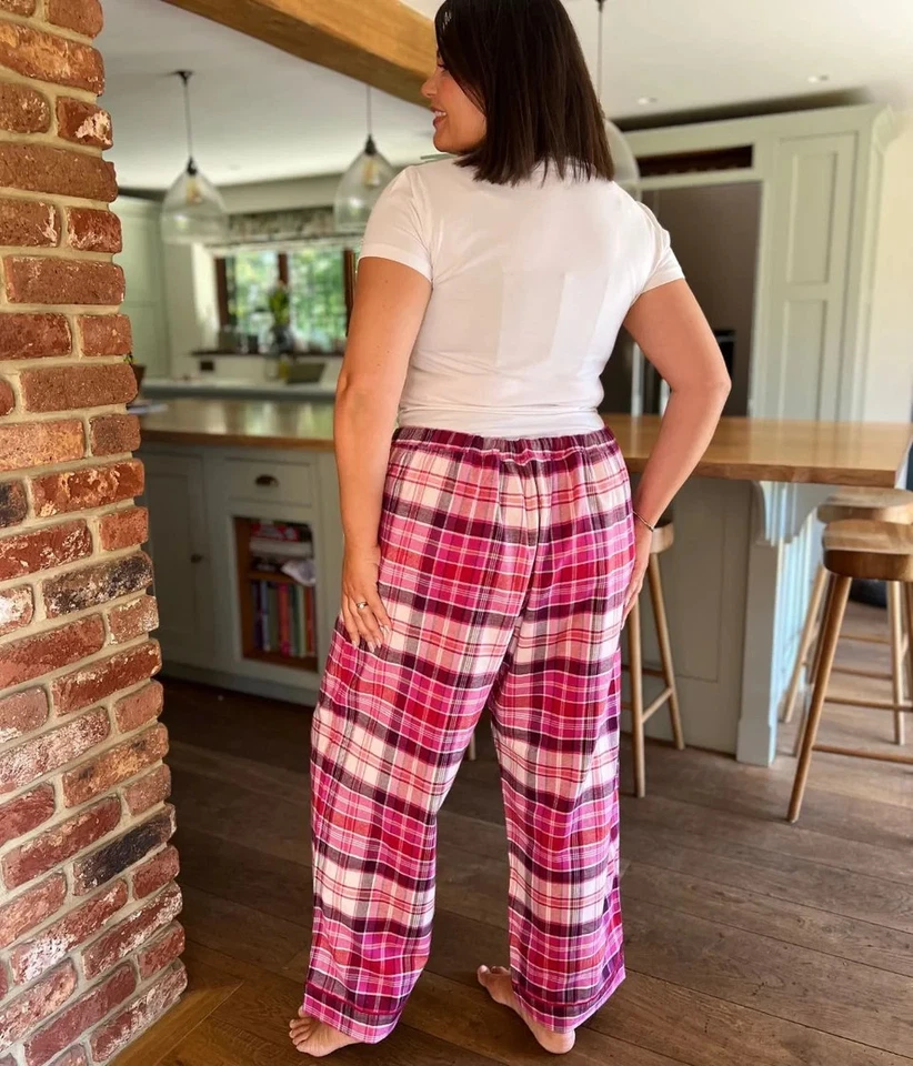 Ex M*S Loungewear Bottoms Women's Checked 100% Cotton Pj pyjamas elastic waist - Image 3 of 4