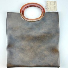 NEW Vintage 70s Vegan Leather Bakelite Handle Purse 11x12 Rockabilly Deadstock