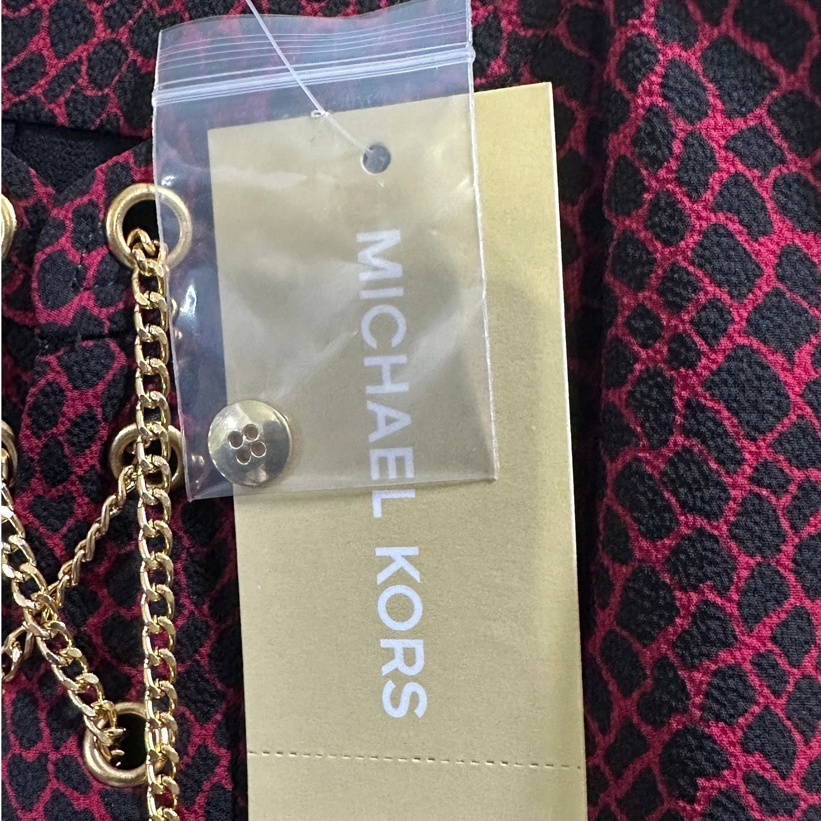 NWT MICHAEL KORS Women's Burgundy S Animal Print Lace Up Chain Dress thumbnail 6