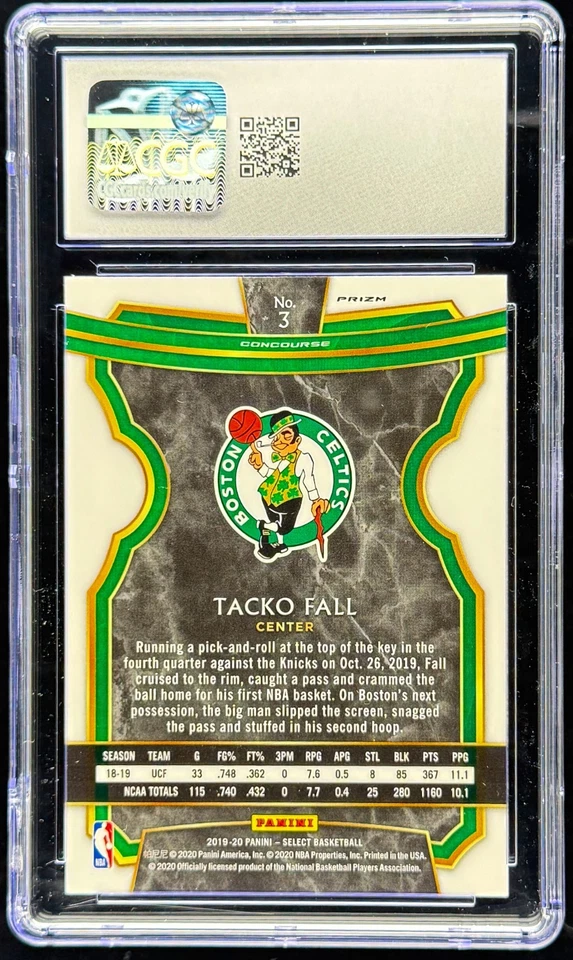 2019 Select Concourse Tri-Color Tacko Fall ROOKIE RC #3 CGC 10 GEM MINT - Image 2 of 2