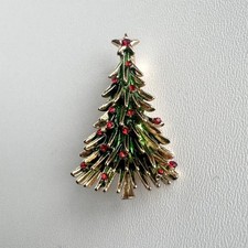 Weihnachtsbaum Brosche Emaille & Strass,  Wei...