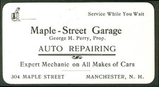 Maple Street Garage Auto Repair Manchester NH card George H Perry c 1930s