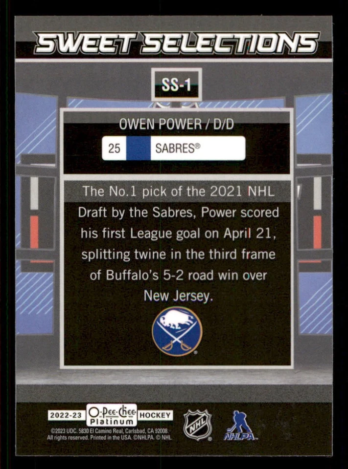 2022-23 O-Pee-Chee Platinum Sweet Selections #SS1 Owen Power - Image 2 of 2