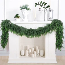 9 Ft Artificial Cedar Garlands, Faux Cypress Garland, Realistic Christmas Rea...