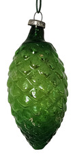Vintage Japan Green Pinecone Glass Christmas Ornament 3 Inch