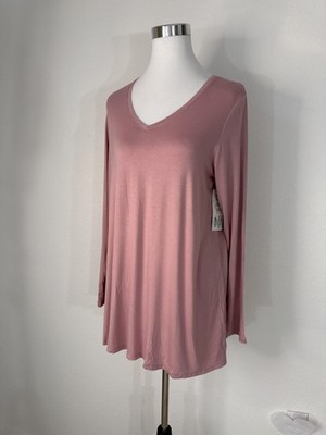 Utopia By HUE Shirt Womens Large Pink Long Sleeve Legging Tee Tunic Top Stretch