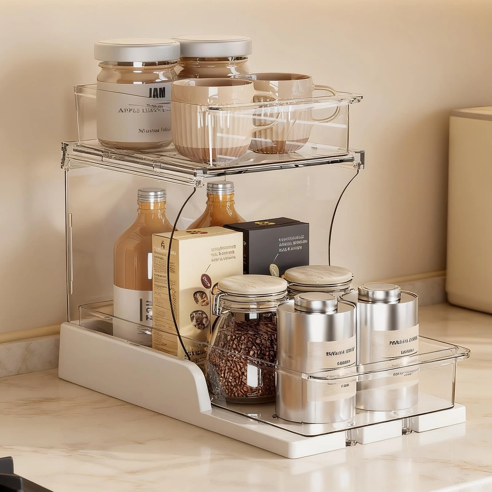 Pull Out 2 Tier Organizer for Kitchen Bathroom and Cabinet Storage Rotating P...