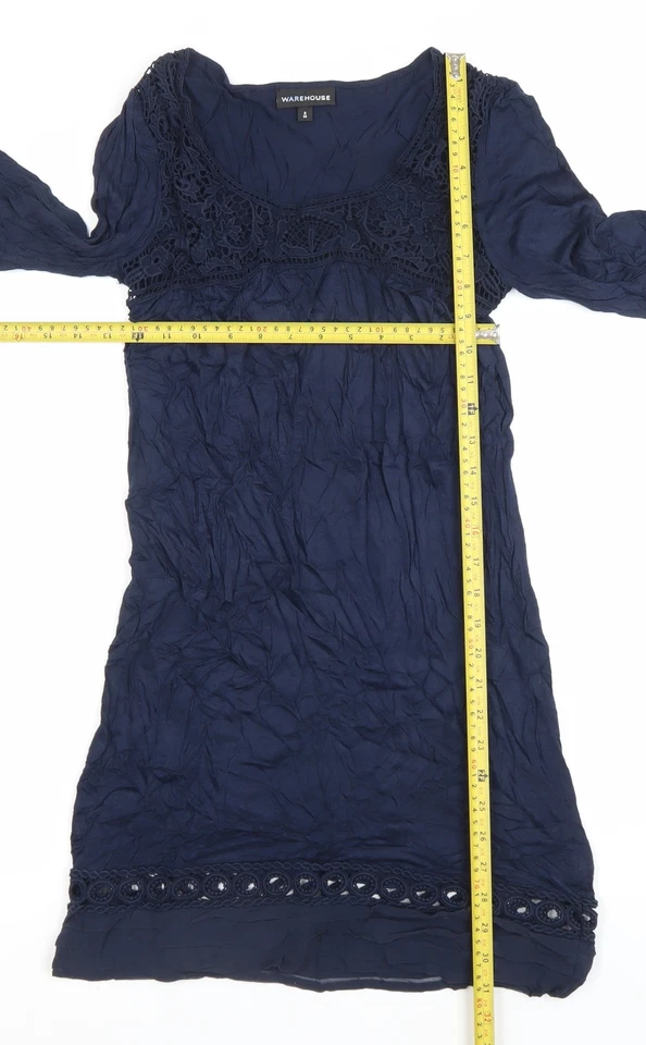 Vestido recto Warehouse para mujer azul talla 8 encaje manga 3/4 cuello redondo Foto 2 de 4