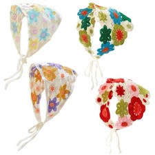 4 PCS Crochet Bandanas Floral Sunflower Head Scarf Small fresh Tie Knitted He...