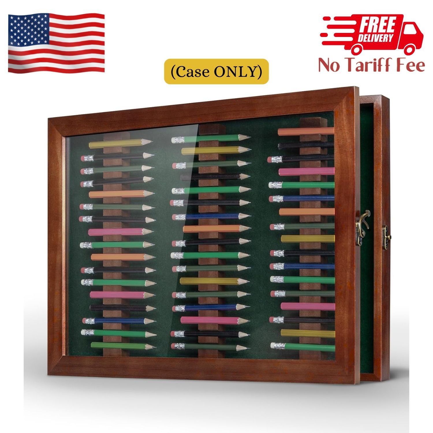 Display Case Holds 51 Round Or Octagonal Golf Pencils Wood Wall Moun