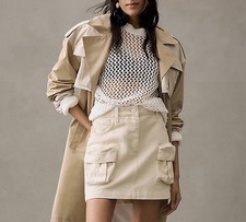 PILCRO Beige Denim Cargo Mini Skirt Short Len...