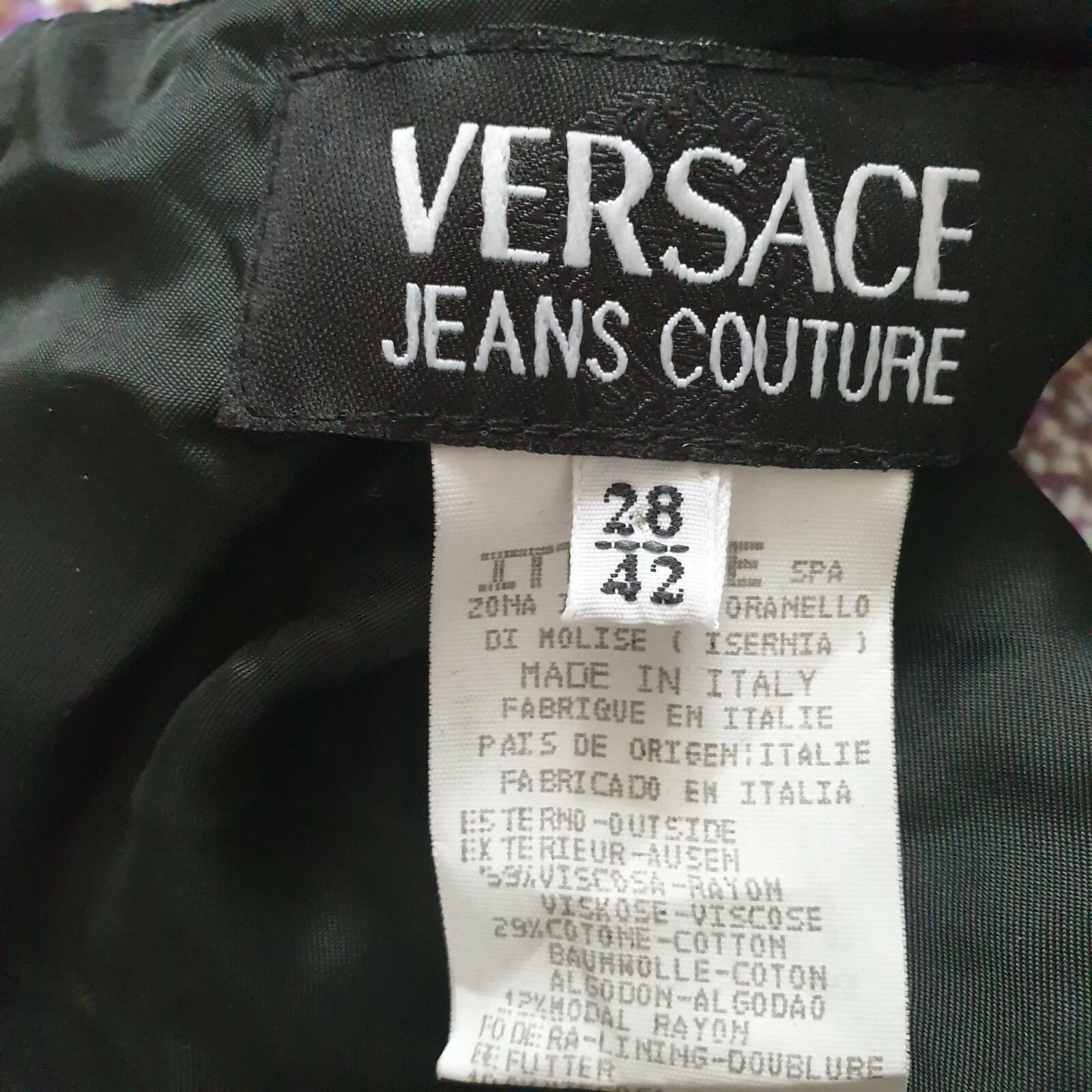 Abito vintage originale Versace nero corto ""capelli pony"" stile shift 42 UK taglia 10 M