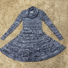 Flattering Calvin Klein Black/White Cowl Neck Fit & Flare Sweater Dress-Medium