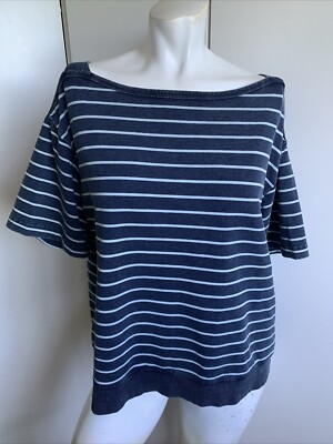 Jane + Delancey medium navy blue boat neck striped short sleeve T-shirt ...
