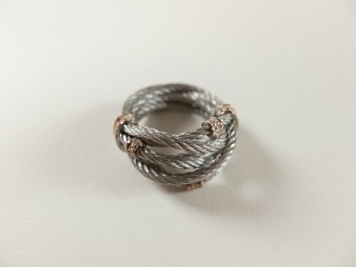 BOTTEGA VENETA Cord twisted silver ring with zirconia crystals 7 US / 15 IT NWT - Picture 2 of 10