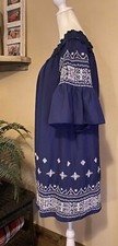 MAX EDITION Women's Blue Casual BOHO Dress Embroidery Lined Size M PERFECT