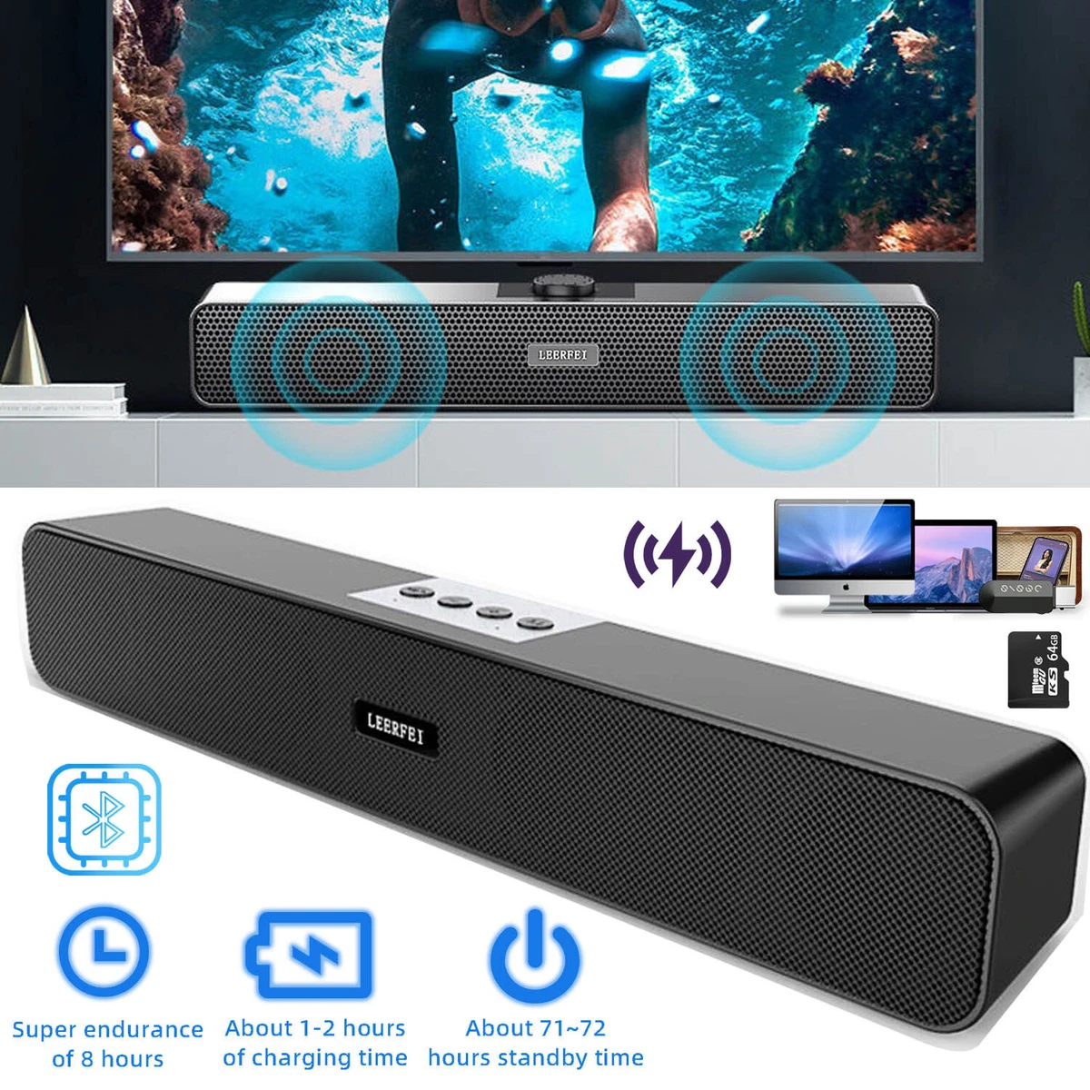 Surround Sound Bar Speaker Wireless Bluetooth Subwoofer TV Home Theater Remote eBay