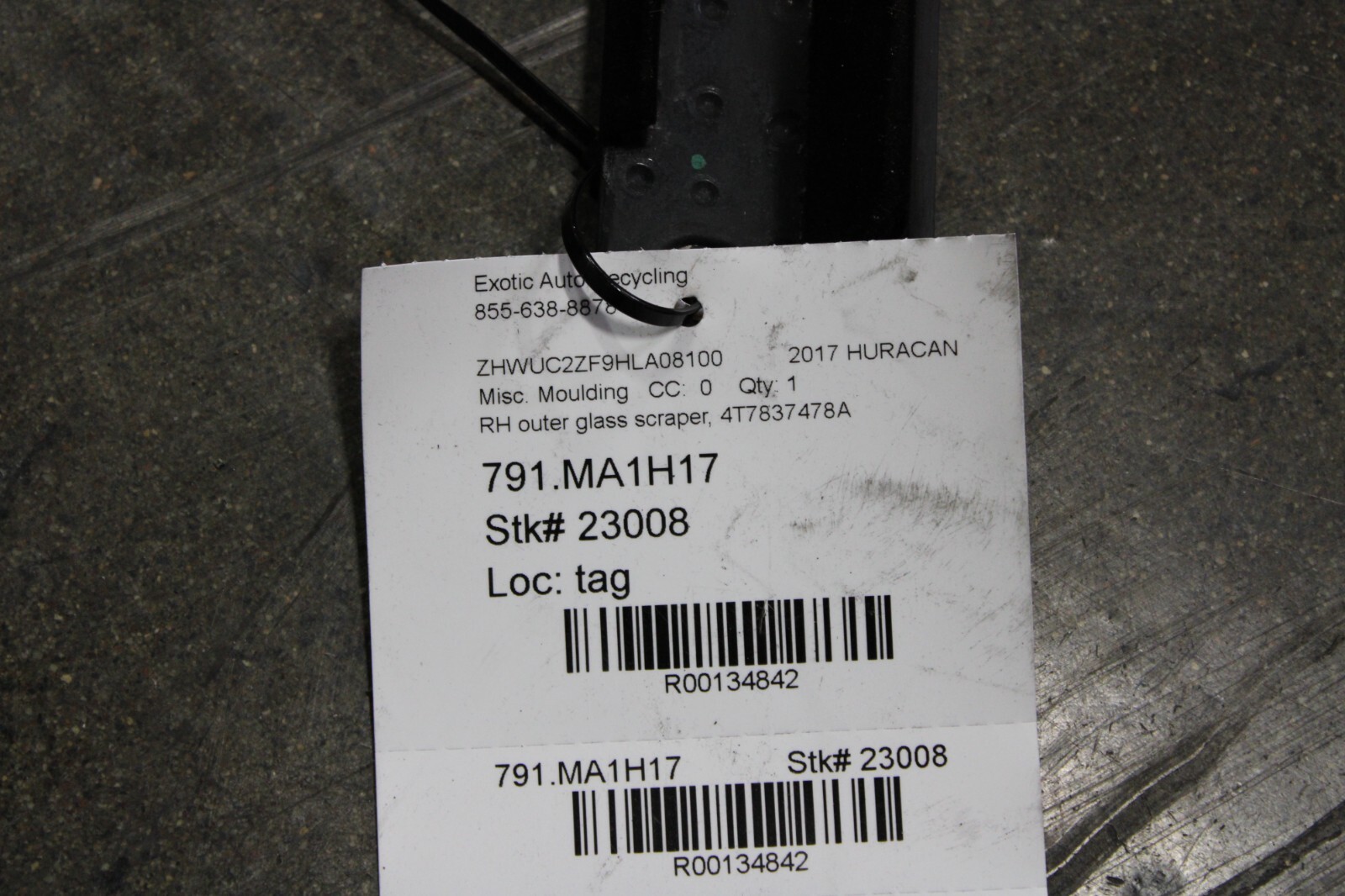 Lamborghini Huracan Coupe, RH Outer Door Glass Scraper, Used, P/N 4T0837478D