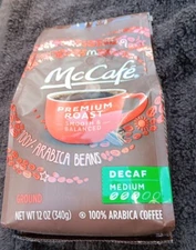 McDonalds McCafe Premium Roast Ground Coffee Bag 12.oz Decaf (CO2)